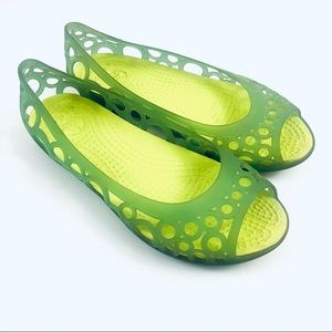 Crocs Dress Flats size 1 Green Open Toe Flats Slip On Sandal